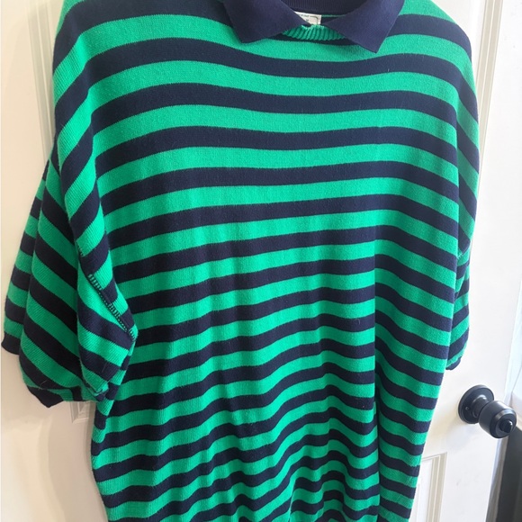 Like New  United Colors Of Benetton Navy and Green Striped pullover sweater. XL - Picture 4 of 6